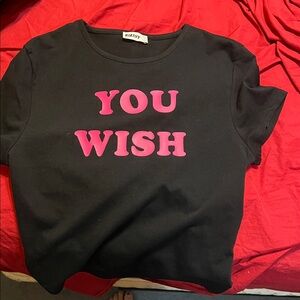 Trendy Black Tee with Pink 'YOU WISH' Design